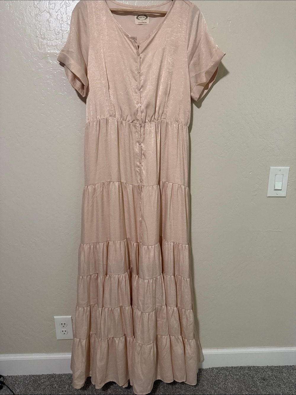Joyfolie Mia Joy Soft Pink Tiered Button Front Maxi Cottagecore Boho Dress L